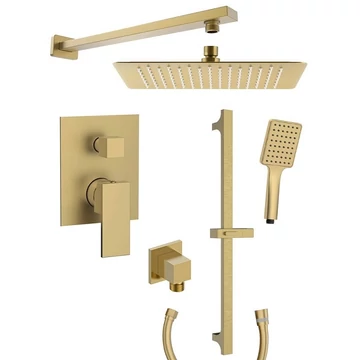  CUBEMIX falbasüllyesztett csaptelep, zuhanyszettel, zuhanyrúddal, fejzuhannyal, 2-irányú, matt arany